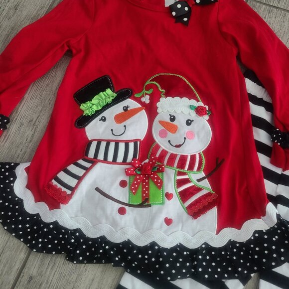 Rare Editions Girls 2-Piece Snowman Holiday Outfit Red Black White size 4T - Picture 3 of 8